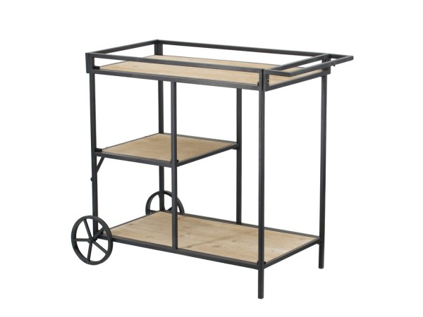 Artekko Bar Cart Μεταλλικό Μαύρο Τρόλεϊ Μπαρ με Ξύλινα Ράφια (82x40x68)cm