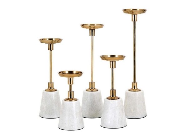 Artekko Candleholders Κηροπήγια με Μάρμαρο/Αλουμίνιο Λευκό/Χρυσό Σετ/5 (9x9x40)cm