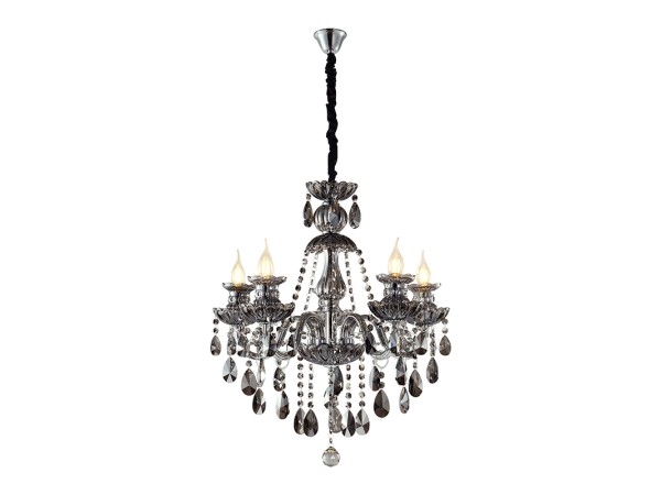 Artekko Chandelier Riky Πολυέλαιος 5φωτος Ανθρακί Κρύσταλλο (60x60x70)cm