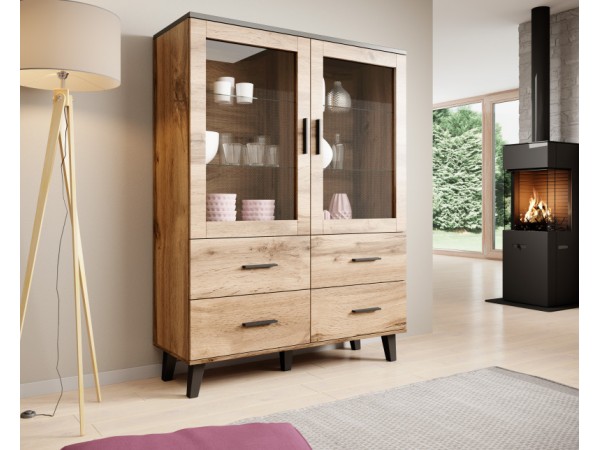 Cabinet LOTTA 120 2DSZ4S wotan oak/ black DIOMMI CAMA-LOTTA-WITRYNA-120-2D4S-DWO/CZ