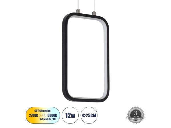 DEROBA 61298 Κρεμαστό Φωτιστικό Οροφής Linear Design LED CCT 12W 1320lm 360° AC 220-240V - Εναλλαγή Φωτισμού μέσω Διακόπτη On/Off All In One Ψυχρό 6000k+Φυσικό 4500k+Θερμό 2700k Μ16 x Π1.6 x Υ25.5cm - Μαύρο - 3 Years Warranty