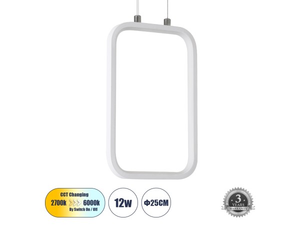 DEROBA 61299 Κρεμαστό Φωτιστικό Οροφής Linear Design LED CCT 12W 1320lm 360° AC 220-240V - Εναλλαγή Φωτισμού μέσω Διακόπτη On/Off All In One Ψυχρό 6000k+Φυσικό 4500k+Θερμό 2700k Μ16 x Π1.6 x Υ25.5cm - Λευκό - 3 Years Warranty