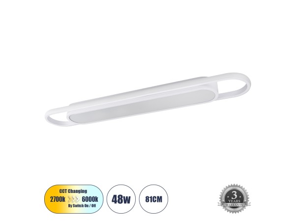 IGOR 61219 Φωτιστικό Οροφής Linear Design LED CCT 48W 5760lm 210° AC 220-240V - Εναλλαγή Φωτισμού μέσω Διακόπτη On/Off All In One Ψυχρό 6000k+Φυσικό 4500k+Θερμό 2700k Μ81 x Π13 x Υ4.5cm - Λευκό - 3 Years Warranty