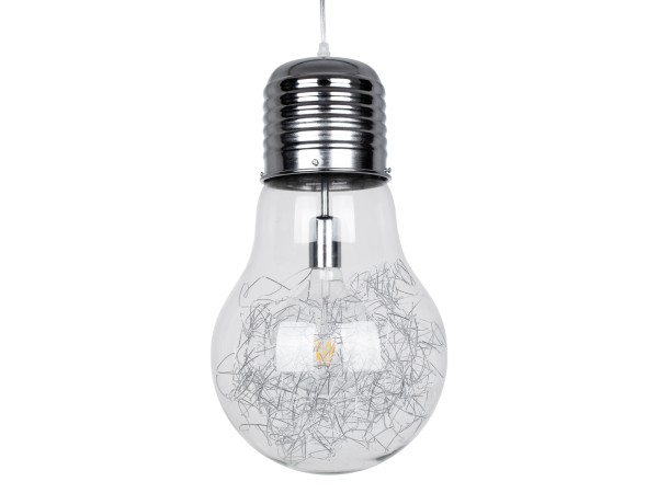 LAMP 01677 Μοντέρνο Κρεμαστό Φωτιστικό Οροφής Μονόφωτο Ασημί Νίκελ Μεταλλικό Διάφανο Γυαλί Φ30 x Υ52cm