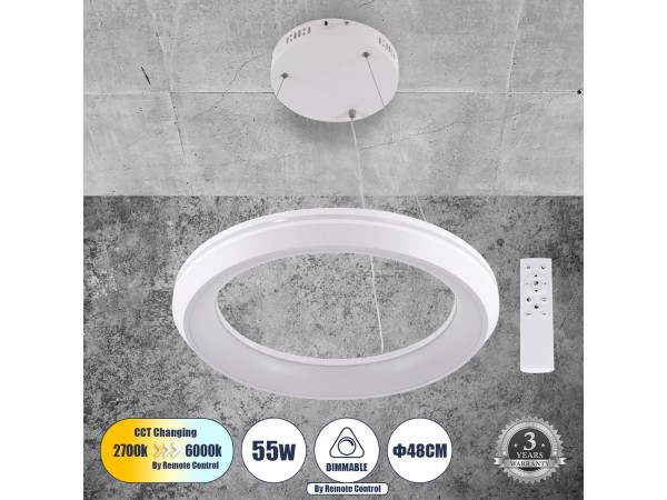 MELINA 61044 Κρεμαστή Πλαφονιέρα Οροφής Κύκλος LED CCT 55W 6376lm 120° AC 220-240V