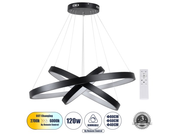 NEMESIS TRIO 61170-DECO Κρεμαστό Φωτιστικό Δαχτυλίδι-Κύκλος LED CCT 120W 14723lm 360° AC 220-240V