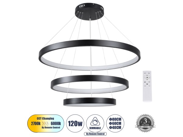 NEMESIS TRIO 61170 Κρεμαστό Φωτιστικό Δαχτυλίδι-Κύκλος LED CCT 120W 14723lm 360° AC 220-240V