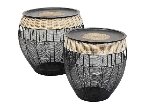 Βοηθητικά Τραπεζάκια African Drums Μαύρα (Σετ 2) 40x40x42 εκ. - Μπεζ