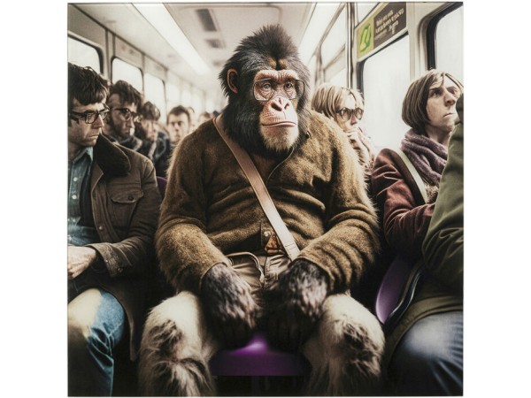 Glass Picture Commuter Monkey 60x60cm - Πολύχρωμο