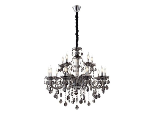 Artekko Chandelier Πολυέλαιος 15φωτος Ανθρακί Κρύσταλλο (90x90x90)cm